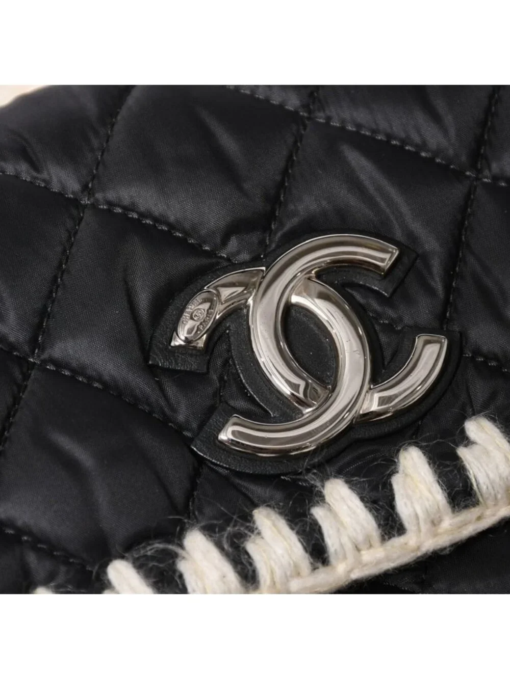 Chanel Coco Niege Neige Backpack CC Logo Nylon Fleece Beige Black